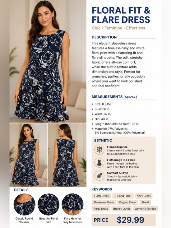 connected apparel Dresses & Skirts - connected apparel Navy & White Floral Midi Dress